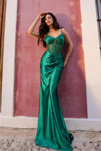 N E1292 - Fit & Flare Hot Bead Embellished Prom Gown With Sheer Boned Bodice & Ruched Lace Up Corset Back PROM GOWN Nox   