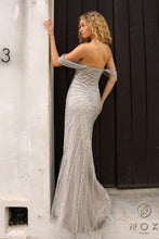 N F1468 - Sequin Patterned Fit & Flare Prom Gown with Sheer Plunging V-Neck Bodice & Leg Slit PROM GOWN Nox