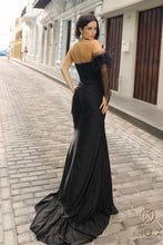 N Y1473 - One Shoulder Hot Stone Embellished Fit & Flare Prom Gown With Ruched Waist PROM GOWN Nox 2 BLACK 
