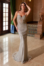 N C1608 - In-Line Beaded Symmetrical Fit & Flare Prom Gown with Sheer Sweet Heart Bodice PROM GOWN Nox 00 Silver