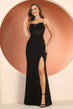 AD 3166 - Stretch Jersey Fit & Flare Prom Gown With Beaded Lace Embellished Bodice & Lace Up Corset Back PROM GOWN Adora XS BLACK 