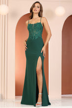 AD 3166 - Stretch Jersey Fit & Flare Prom Gown With Beaded Lace Embellished Bodice & Lace Up Corset Back PROM GOWN Adora XS EMERALD 