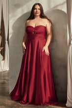 CD 7496C - Plus Size Strapless Stretch Satin A-Line Prom Gown with Keyhole Bodice PROM GOWN Cinderella Divine 18 BURGUNDY