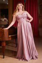 CD 7496C - Plus Size Strapless Stretch Satin A-Line Prom Gown with Keyhole Bodice PROM GOWN Cinderella Divine 18 DARK MAUVE