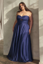 CD 7496C - Plus Size Strapless Stretch Satin A-Line Prom Gown with Keyhole Bodice PROM GOWN Cinderella Divine 18 NAVY