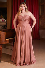 CD 7496C - Plus Size Strapless Stretch Satin A-Line Prom Gown with Keyhole Bodice PROM GOWN Cinderella Divine 18 ROSE GOLD