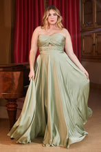 CD 7496C - Plus Size Strapless Stretch Satin A-Line Prom Gown with Keyhole Bodice PROM GOWN Cinderella Divine 18 SAGE