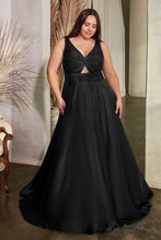 CD 7497C - Plus Size Stretch Satin A-Line Prom Gown with Ruched Keyhole Bodice PROM GOWN Cinderella Divine 18 BLACK