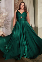 CD 7497C - Plus Size Stretch Satin A-Line Prom Gown with Ruched Keyhole Bodice PROM GOWN Cinderella Divine 18 HUNTER GREEN