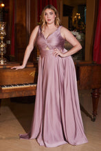 CD 7497C - Plus Size Stretch Satin A-Line Prom Gown with Ruched Keyhole Bodice PROM GOWN Cinderella Divine 18 DARK MAUVE