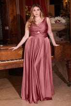 CD 7497C - Plus Size Stretch Satin A-Line Prom Gown with Ruched Keyhole Bodice PROM GOWN Cinderella Divine 18 MAUVE ROSE