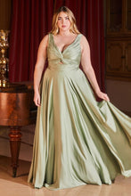 CD 7497C - Plus Size Stretch Satin A-Line Prom Gown with Ruched Keyhole Bodice PROM GOWN Cinderella Divine 18 SAGE