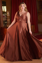 CD 7497C - Plus Size Stretch Satin A-Line Prom Gown with Ruched Keyhole Bodice PROM GOWN Cinderella Divine 18 SIENNA
