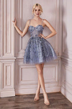 CD 9243 - Glitter Print 3D Floral Homecoming Dress with Sheer Boned Bodice & Lace Up Corset Back HOMECOMING Cinderella Divine