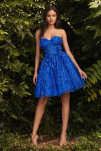 CD 9243 - Glitter Print 3D Floral Homecoming Dress with Sheer Boned Bodice & Lace Up Corset Back HOMECOMING Cinderella Divine 2XL ROYAL