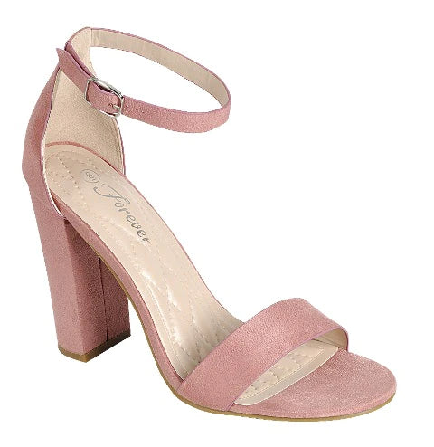 Women's Faux Suede Open Toe Sandal with Block Heel & Ankle Strap WOMENS DRESS SHOES FOREVER 5 DUSTY PINK SUEDE 
