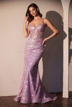 CD CC0401 - Full Sequin Fit & Flare Prom Gown with Sheer Boned Corset Bodice & Open Detailed Lace Up Back PROM GOWN Cinderella Divine 0 Lavender