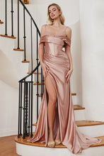 CD CC2197 - Stretch Satin Fit & Flare Prom Gown with Rhinestone Embellished Corset Bodice Wrap Skirt & Leg Slit PROM GOWN Cinderella Divine 8 DUSTY ROSE 