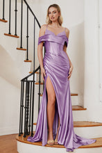 CD CC2197 - Stretch Satin Fit & Flare Prom Gown with Rhinestone Embellished Corset Bodice Wrap Skirt & Leg Slit PROM GOWN Cinderella Divine 4 LILAC 