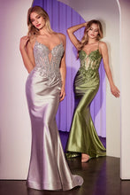 CD CC2401 - Satin Fit & Flare Prom Gown with Sheer Beaded Lace Bodice & Open Lace detailed Back PROM GOWN Cinderella Divine