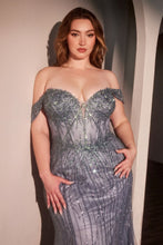 CD CC341C - Plus Size Off the Shoulder Bead Embellished Fit & Flare Prom Gown with Sheer Beaded Bodice PROM GOWN Cinderella Divine