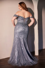CD CC341C - Plus Size Off the Shoulder Bead Embellished Fit & Flare Prom Gown with Sheer Beaded Bodice PROM GOWN Cinderella Divine