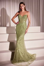 CD CC416 - Strapless Sequin Patterned Fit & Flare Prom Gown with Sheer Bodice & Open Lace Up Back PROM GOWN Cinderella Divine 0 Greenery