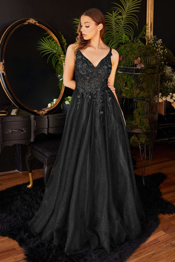 GL 3034 - Shimmer Tulle A-Line Prom Gown with Sheer Boned Beaded 3D Fl –  Diggz Formals