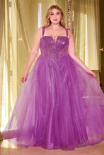 CD CD0217C - Plus Size Strapless Layered Tulle A-Line Prom Gown with Sequin Embellished Bodice & Lace Up Back PROM GOWN Cinderella Divine 18 AMETHYST 