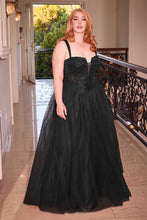 CD CD0217C - Plus Size Strapless Layered Tulle A-Line Prom Gown with Sequin Embellished Bodice & Lace Up Back PROM GOWN Cinderella Divine 18 BLACK 