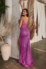 CD CD0227 - Strapless Full Sequin Fit & Flare Prom Gown with Sheer Boned Corset Bodice Leg Slit & Lace Up Corset Back PROM GOWN Cinderella Divine   