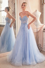 CD CD0230 - Strapless Layered Tulle A-Line Prom Gown with Sheer Corset Bodice & High Leg Slit PROM GOWN Cinderella Divine 2 LT BLUE 