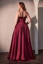 CD CD337C - Plus Size Satin A-Line Prom Gown with Boned Corset Bodice Open Lace Up Back & Leg Slit PROM GOWN Cinderella Divine
