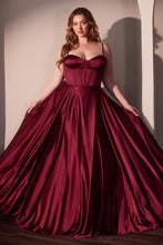 CD CD337C - Plus Size Satin A-Line Prom Gown with Boned Corset Bodice Open Lace Up Back & Leg Slit PROM GOWN Cinderella Divine 18 Burgundy