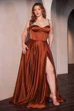 CD CD337C - Plus Size Satin A-Line Prom Gown with Boned Corset Bodice Open Lace Up Back & Leg Slit PROM GOWN Cinderella Divine 18 Sienna