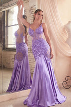 CDS470 - Lace Over Glittery Stretch Satin Mermaid Prom Gown Sheer Corset Bodice & Lace Adorned Cut-Out Side Panels PROM GOWN Cinderella Divine 4 LAVENDER