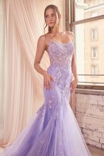 CD D145 - Crystal Embellished Floral Detailed Mermaid Prom Gown with Sheer Boned Corset Bodice & Open Lace Up Corset Backc PROM GOWN Cinderella Divine   