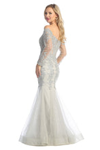 LF 7828 - Off the Shoulder Long Sleeve Mermaid Prom Gown with Sheer Boned Bodice PROM GOWN Let's Fashion