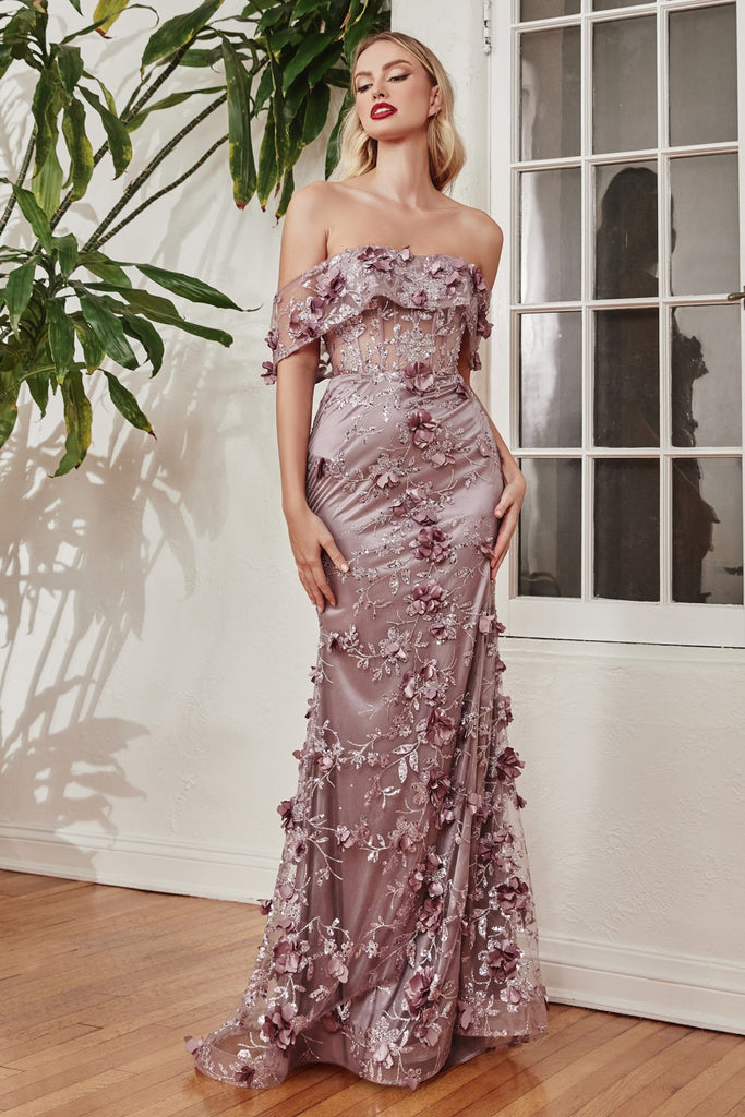 CD J832 - Off the Shoulder Fit & Flare Prom Gown with Glitter