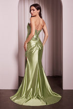 CD KV1116 - Strapless Stretch Satin Fit & Flare Prom Gown with Boned Beaded Lace Appliqued Bodice Leg Slit & Open Lace Up Back PROM GOWN Cinderella Divine 2 Greenery