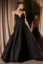 CD T214 - Shimmering Jersey A-Line Prom Gown with Plunging V-Neck & Open Lace Up Corset Back PROM GOWN Cinderella Divine