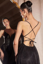 CD T214 - Shimmering Jersey A-Line Prom Gown with Plunging V-Neck & Open Lace Up Corset Back PROM GOWN Cinderella Divine