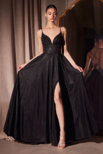 CD T214 - Shimmering Jersey A-Line Prom Gown with Plunging V-Neck & Open Lace Up Corset Back PROM GOWN Cinderella Divine XXS Black