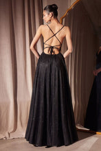 CD T214 - Shimmering Jersey A-Line Prom Gown with Plunging V-Neck & Open Lace Up Corset Back PROM GOWN Cinderella Divine