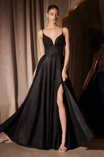 CD T214 - Shimmering Jersey A-Line Prom Gown with Plunging V-Neck & Open Lace Up Corset Back PROM GOWN Cinderella Divine
