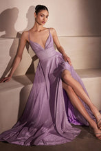 CD T214 - Shimmering Jersey A-Line Prom Gown with Plunging V-Neck & Open Lace Up Corset Back PROM GOWN Cinderella Divine XXS Lavender