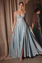 CD T214 - Shimmering Jersey A-Line Prom Gown with Plunging V-Neck & Open Lace Up Corset Back PROM GOWN Cinderella Divine XXS light blue