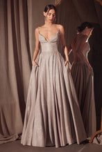 CD T214 - Shimmering Jersey A-Line Prom Gown with Plunging V-Neck & Open Lace Up Corset Back PROM GOWN Cinderella Divine XXS Rose Champagne