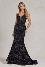 N C1109 - Full Sequin Fit & Flare Prom Gown with Corset Back PROM GOWN Nox 00 BLACK MULTI