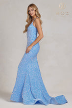 N C1109 - Full Sequin Fit & Flare Prom Gown with Corset Back PROM GOWN Nox 0 LIGHT BLUE